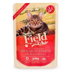 Sam's Field Cat Sterilised Beef Fillets & Beetroot (Bustine) - 24 x 85 gr