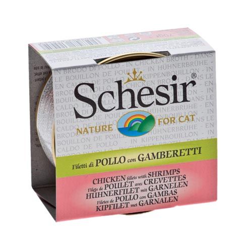 Schesir Gatto Filetti di Pollo e Gamberetti - in brodo di pollo (Scatolette)